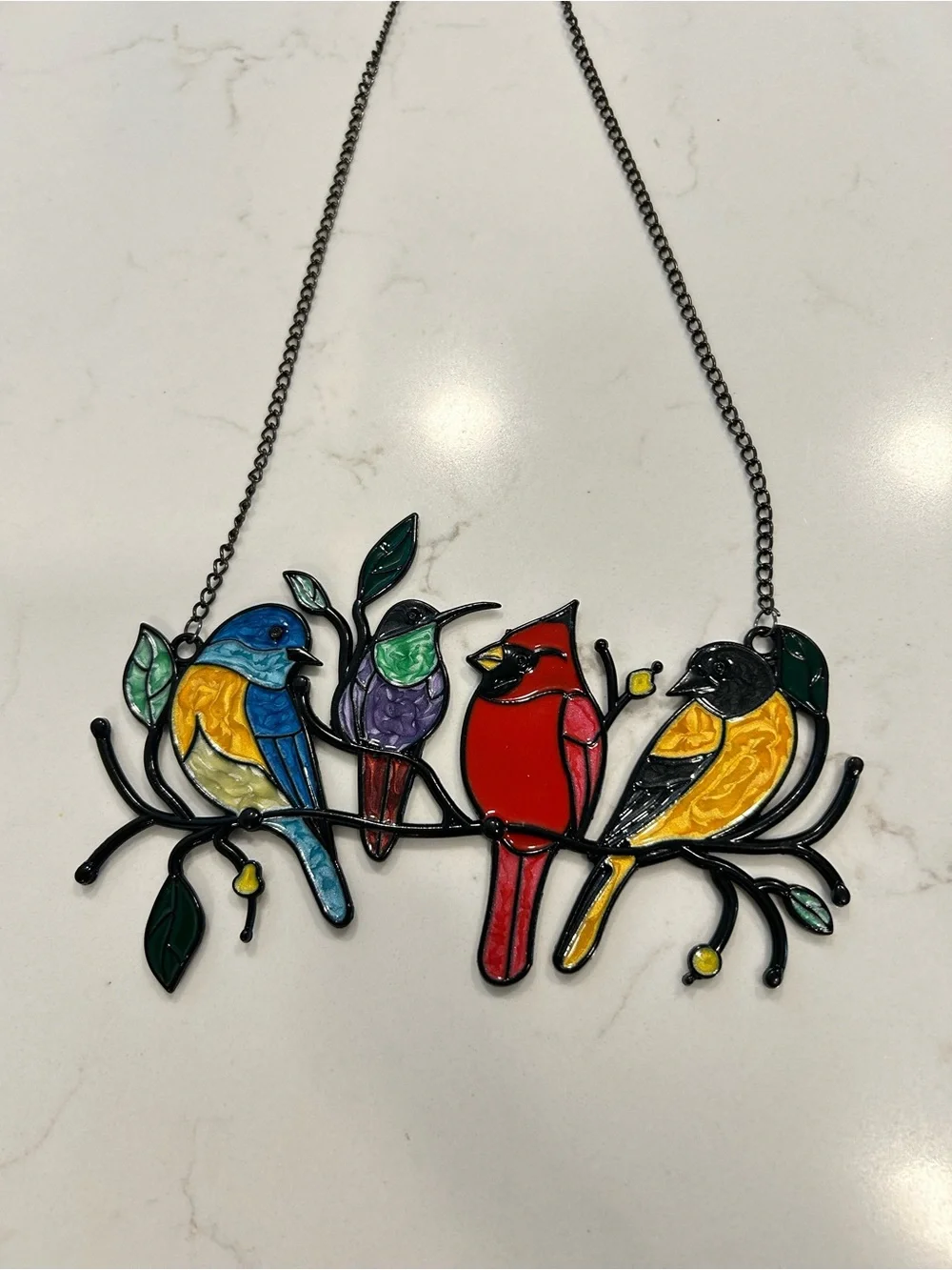 Decorative Multicolor Bird Stained Glass Hanging Accent